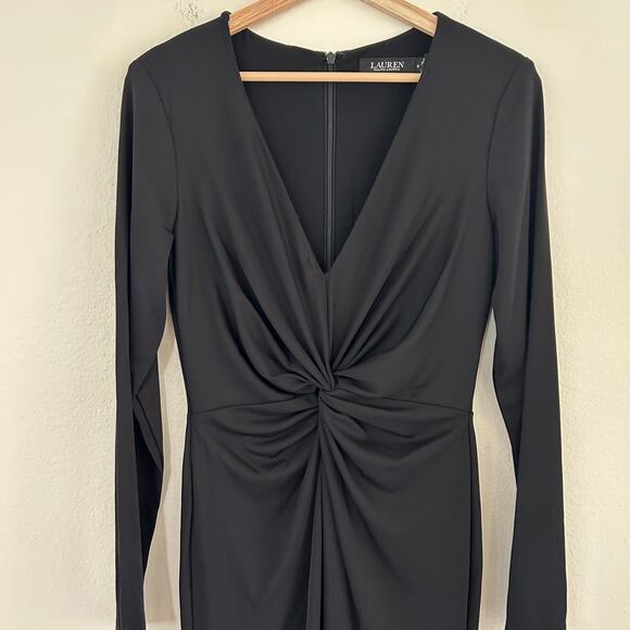 Lauren Ralph Lauren Black Label Gown Nadira Jersey Front Twist Dress SZ6 Black - Picture 5 of 10